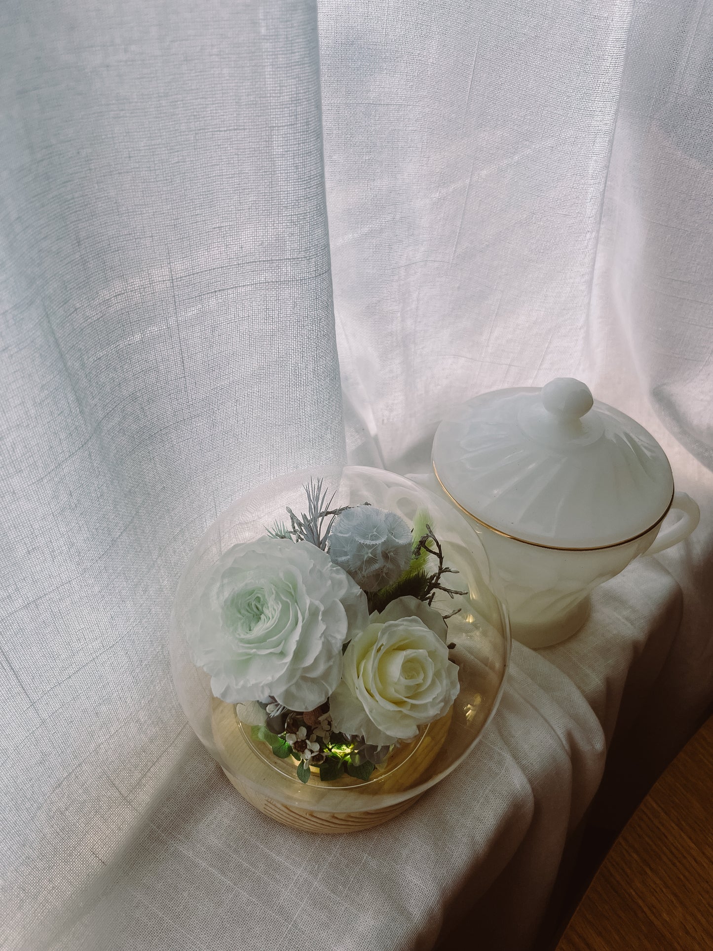 Preserved flower Glass Dome #22 - Portland Rosette (LED Base)
