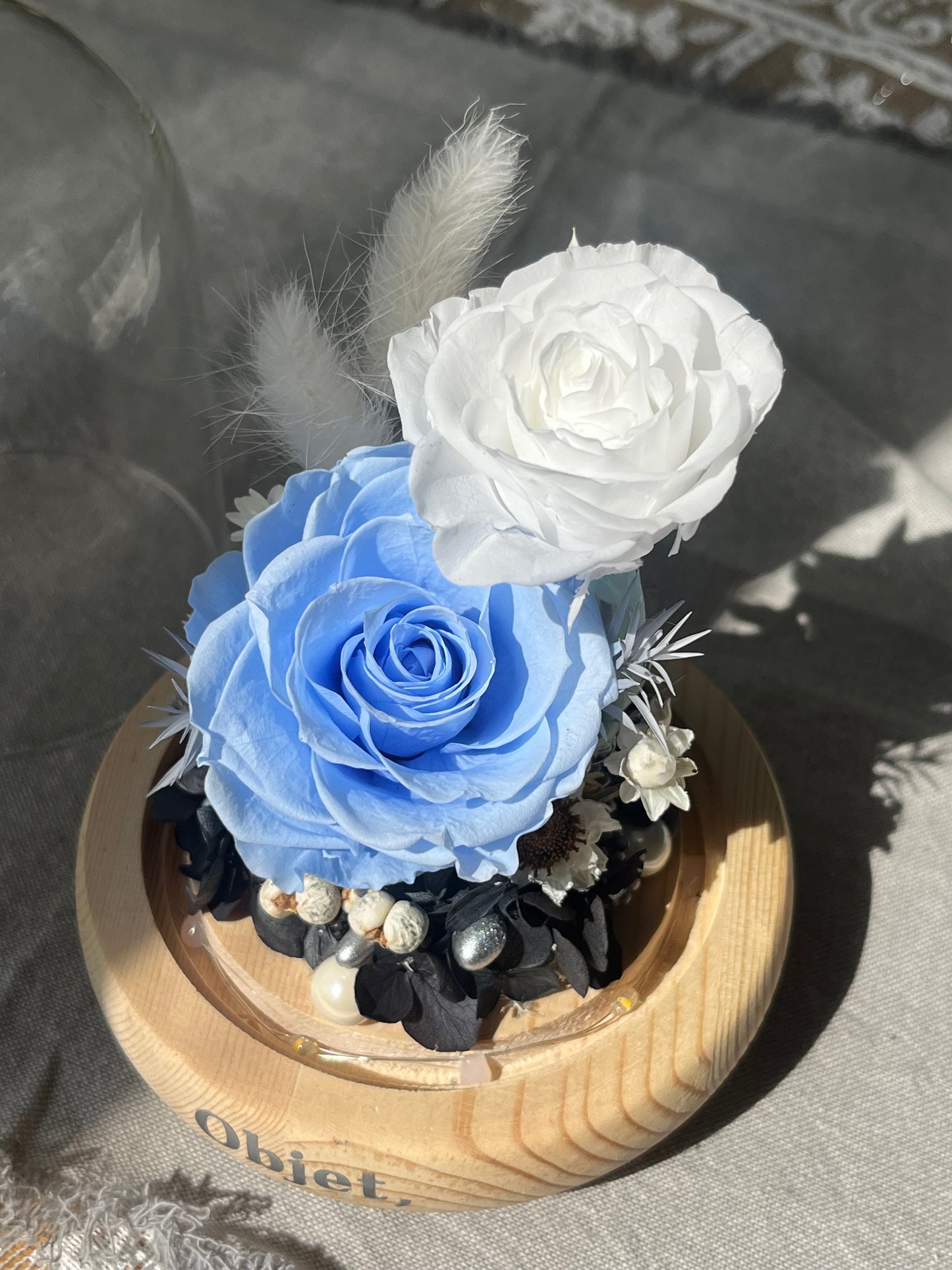 Enchanted Rose Glass Dome #10 - Azure Birdsong (LED Base)