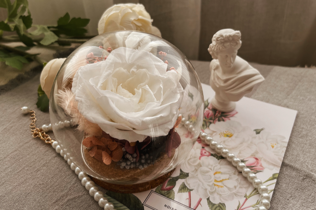 Enchanted Rose Glass Dome #1 - Noisette Rose