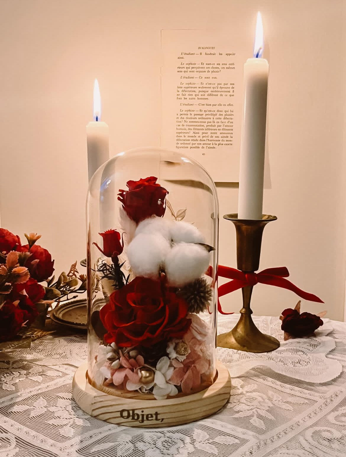 Preserved flower Glass Dome #18 - Red Muse