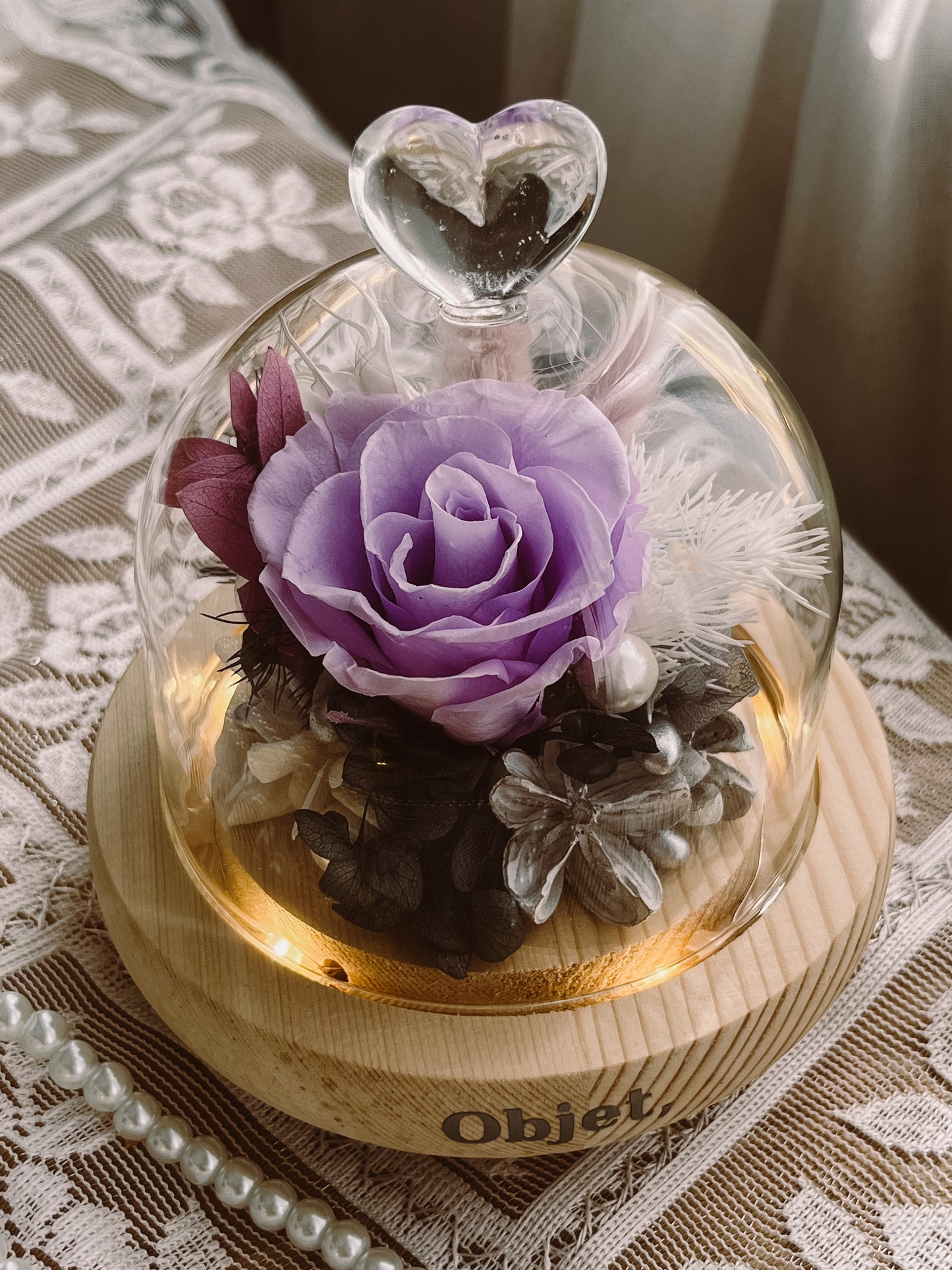Romantic Gift Glass Dome #2 - Purplisian (LED Base)