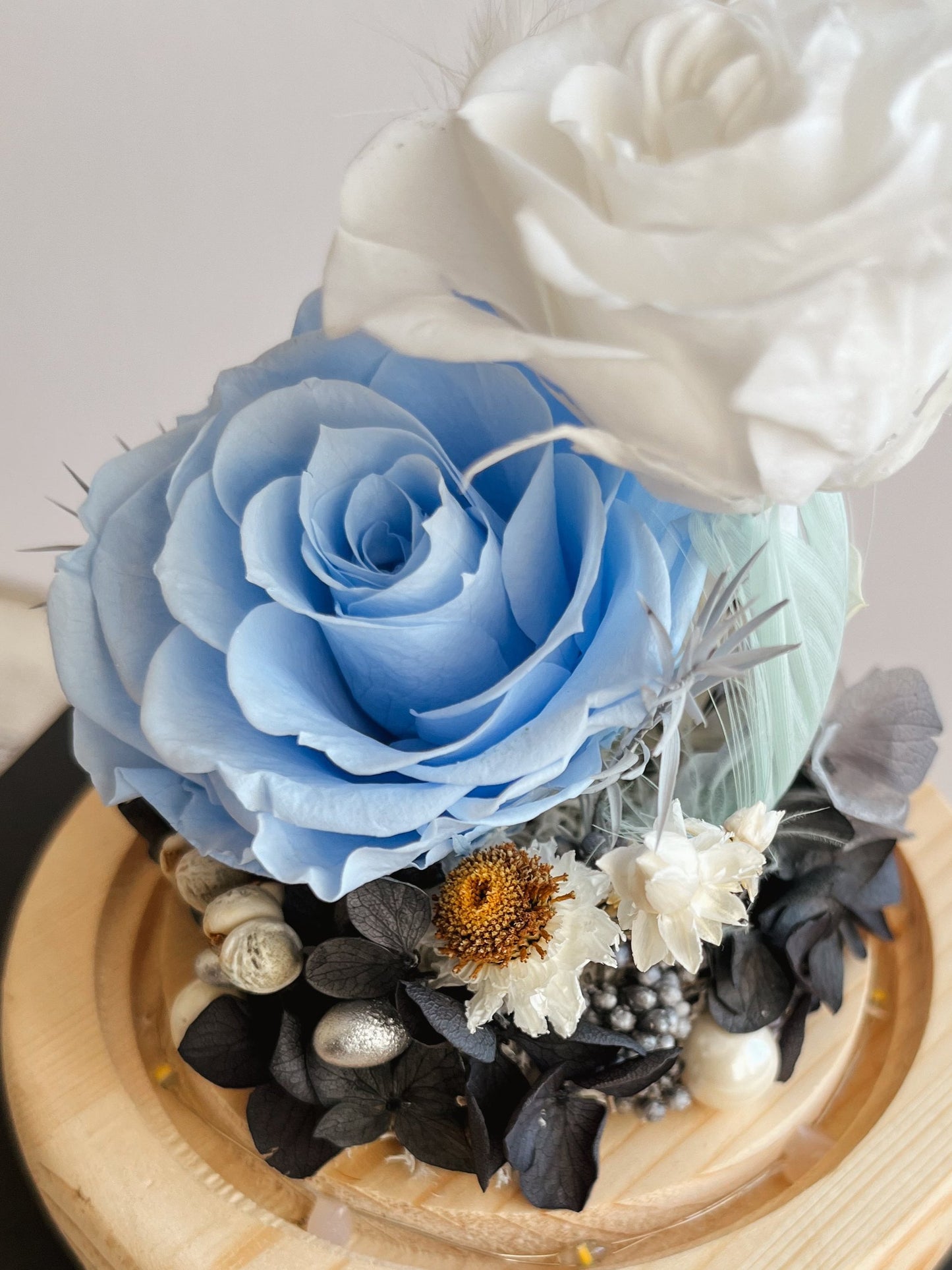 Enchanted Rose Glass Dome #10 - Azure Birdsong (LED Base)