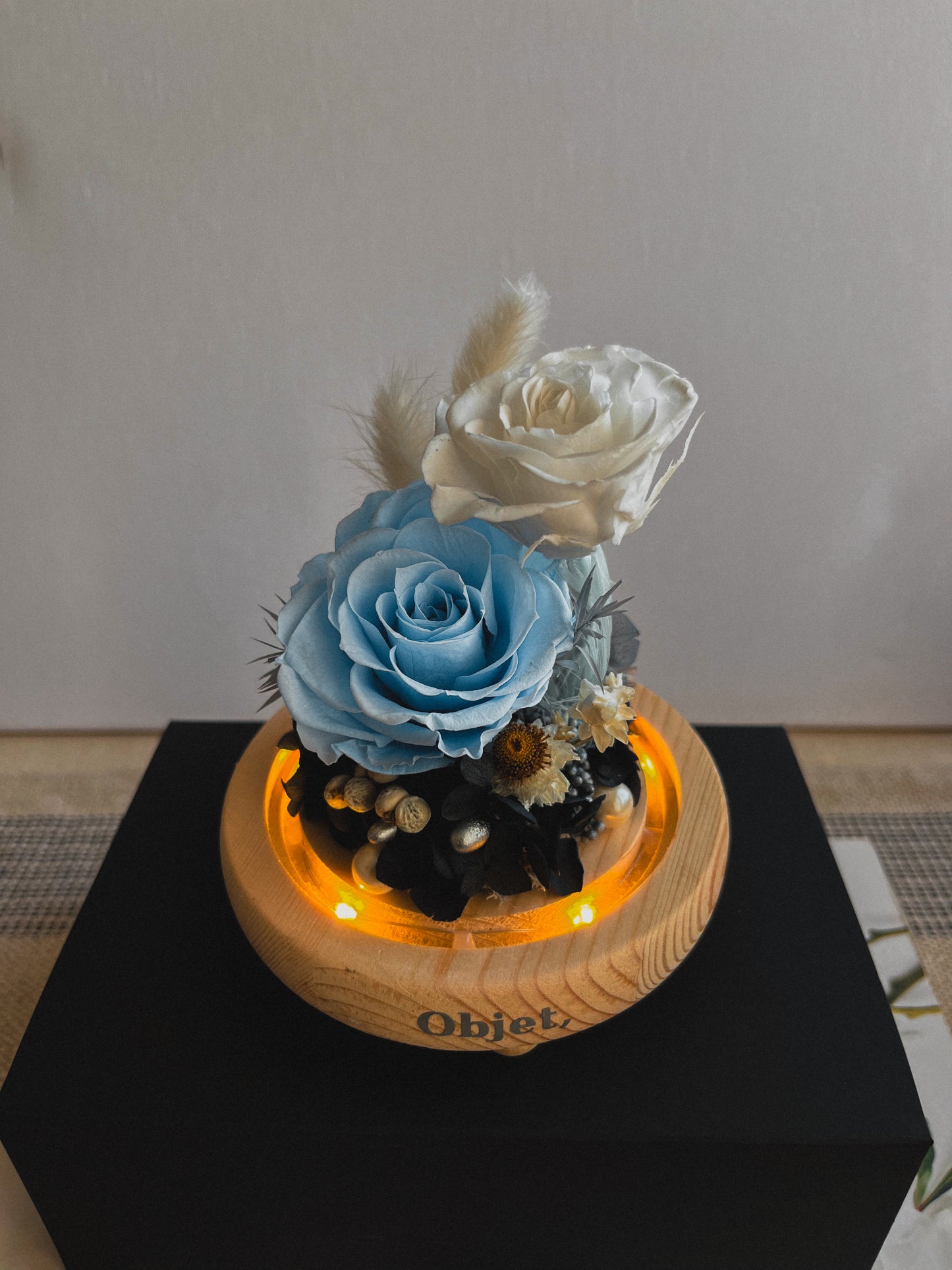 Enchanted Rose Glass Dome #10 - Azure Birdsong (LED Base)