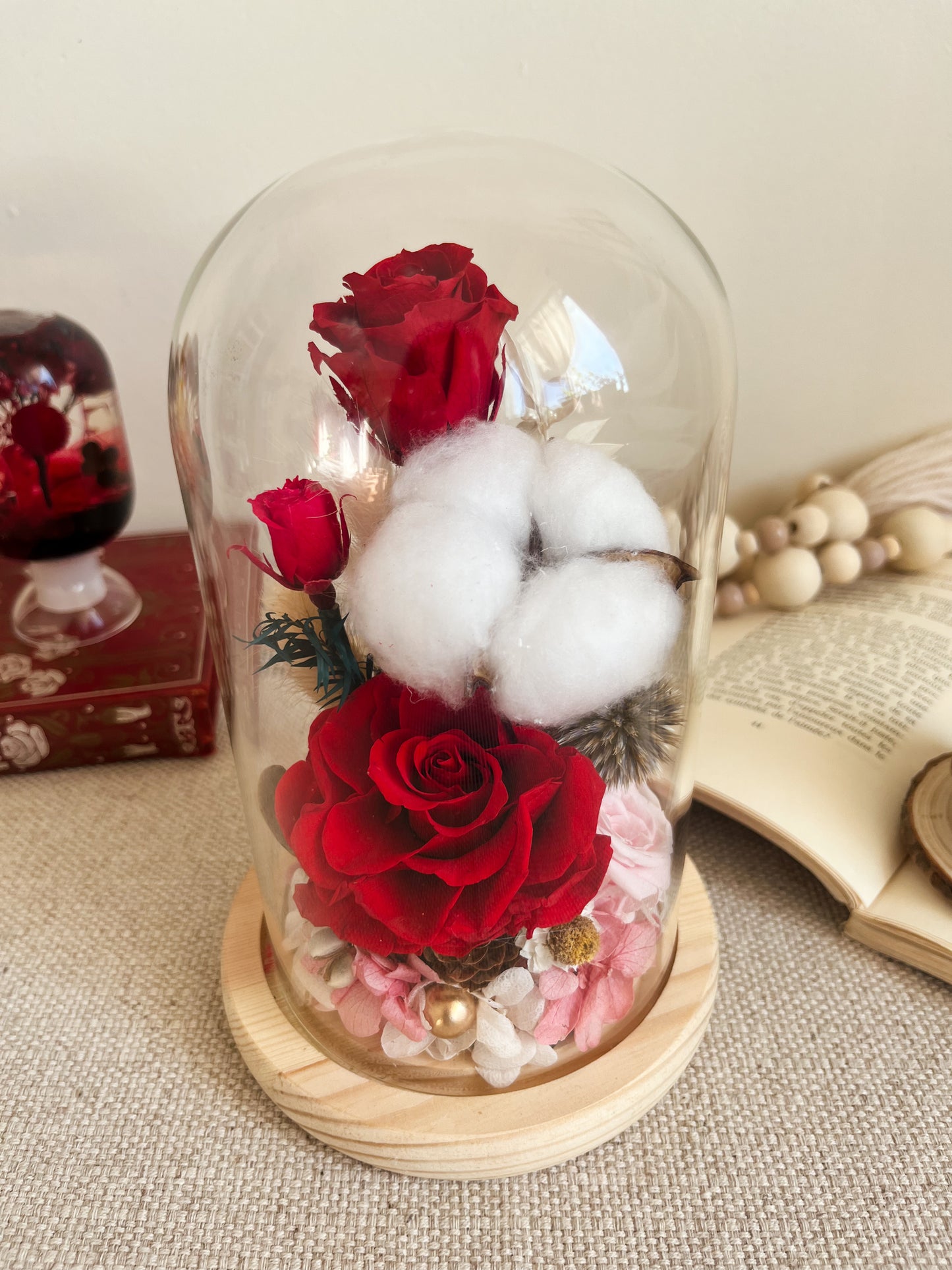 Preserved flower Glass Dome #18 - Red Muse