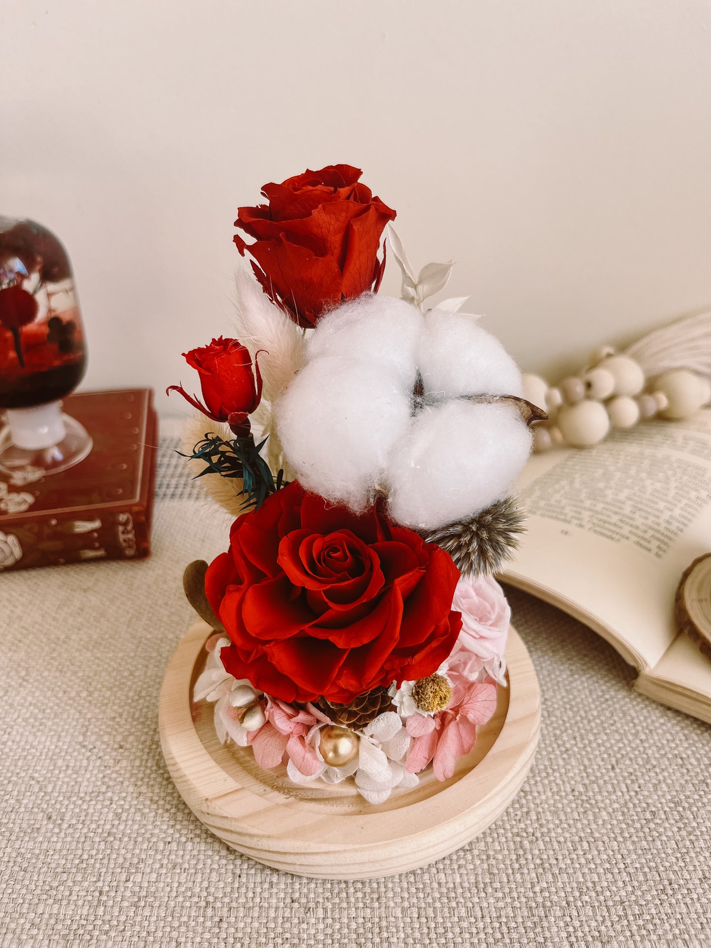 Preserved flower Glass Dome #18 - Red Muse