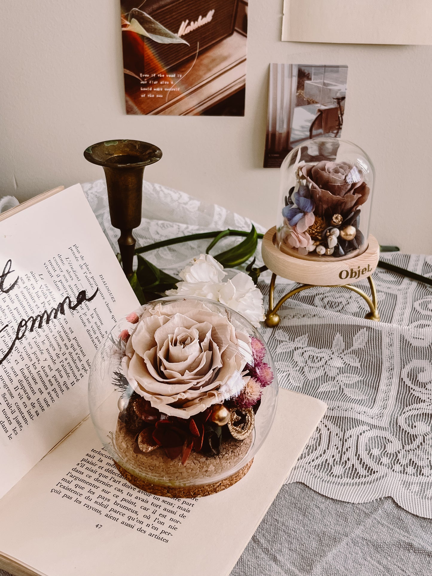 Preserved flower Glass Dome #27 Mocha Mousse rose