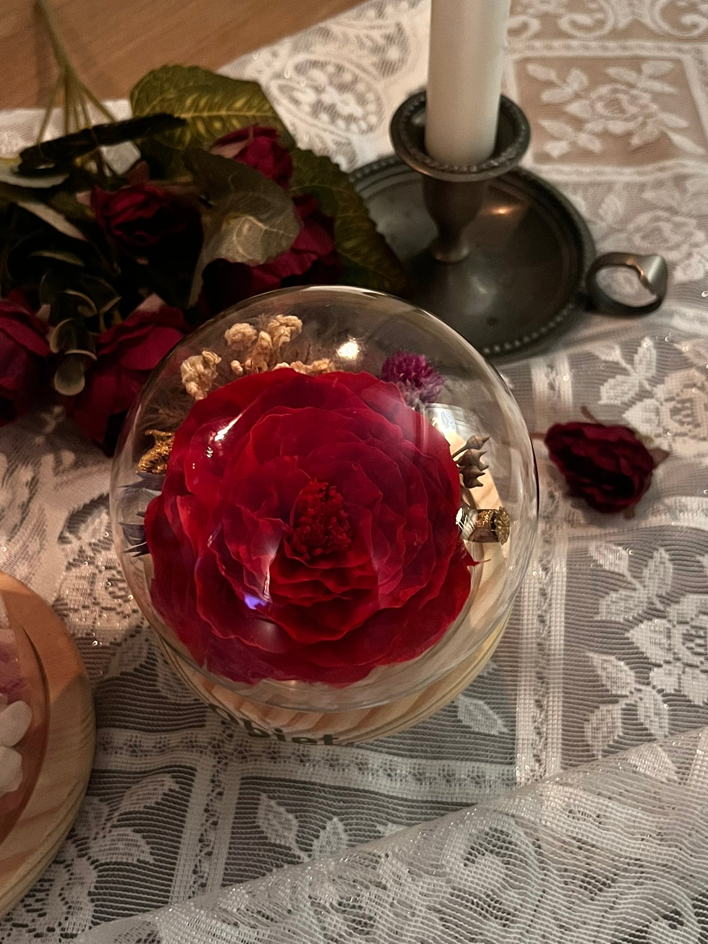Forever flower Glass Dome #29 - Red English Rose