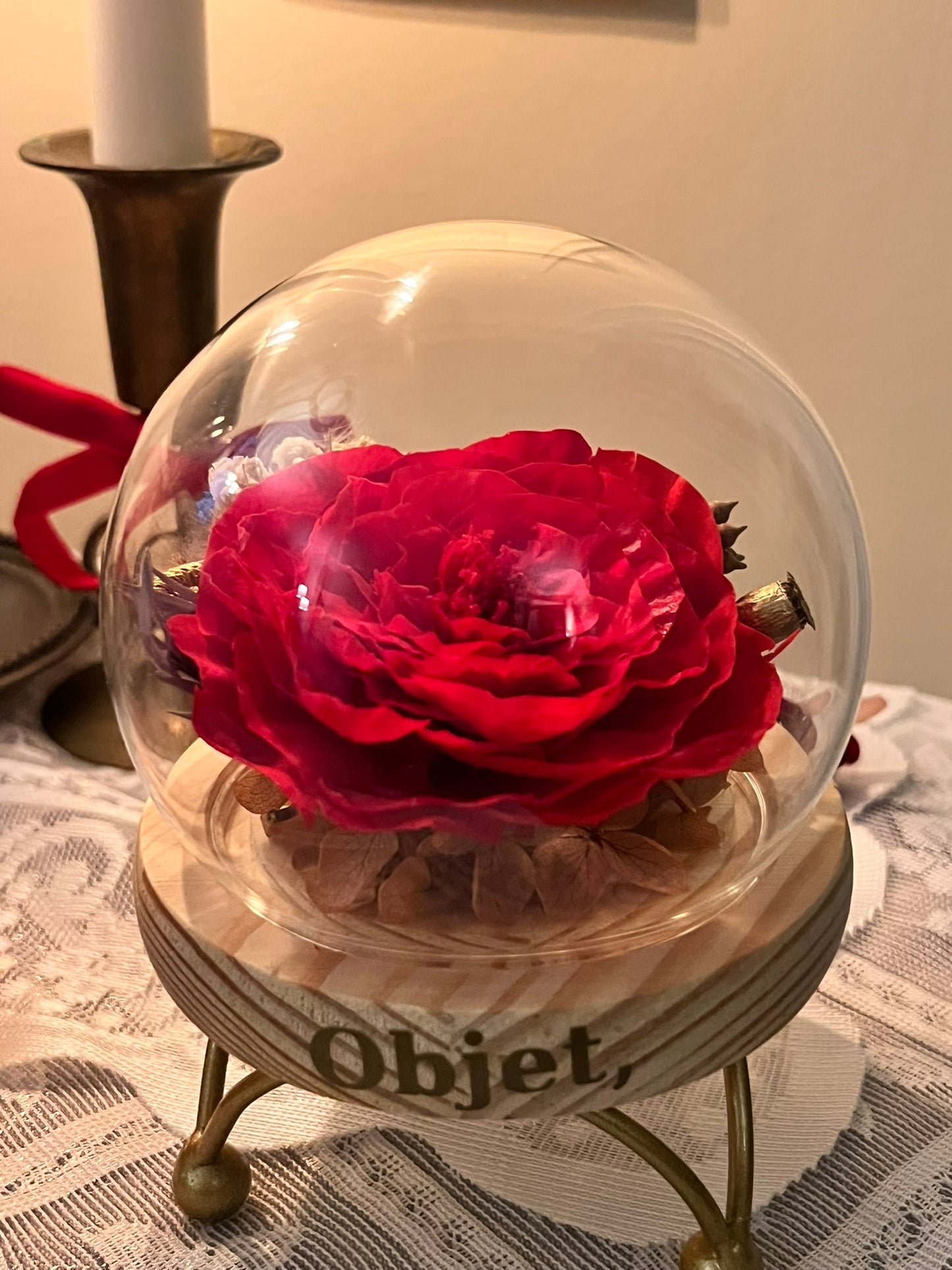 Forever flower Glass Dome #29 - Red English Rose