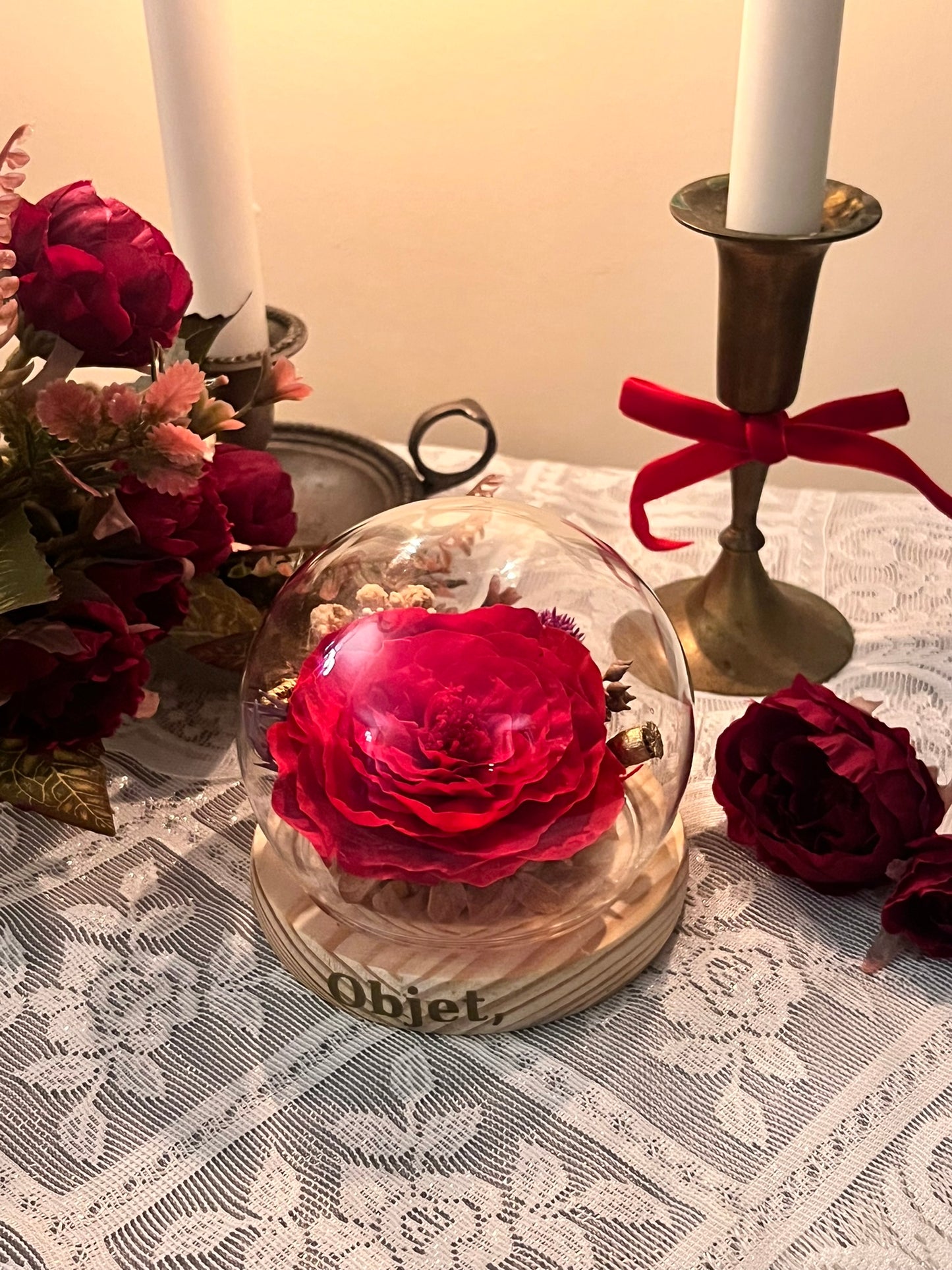 Forever flower Glass Dome #29 - Red English Rose