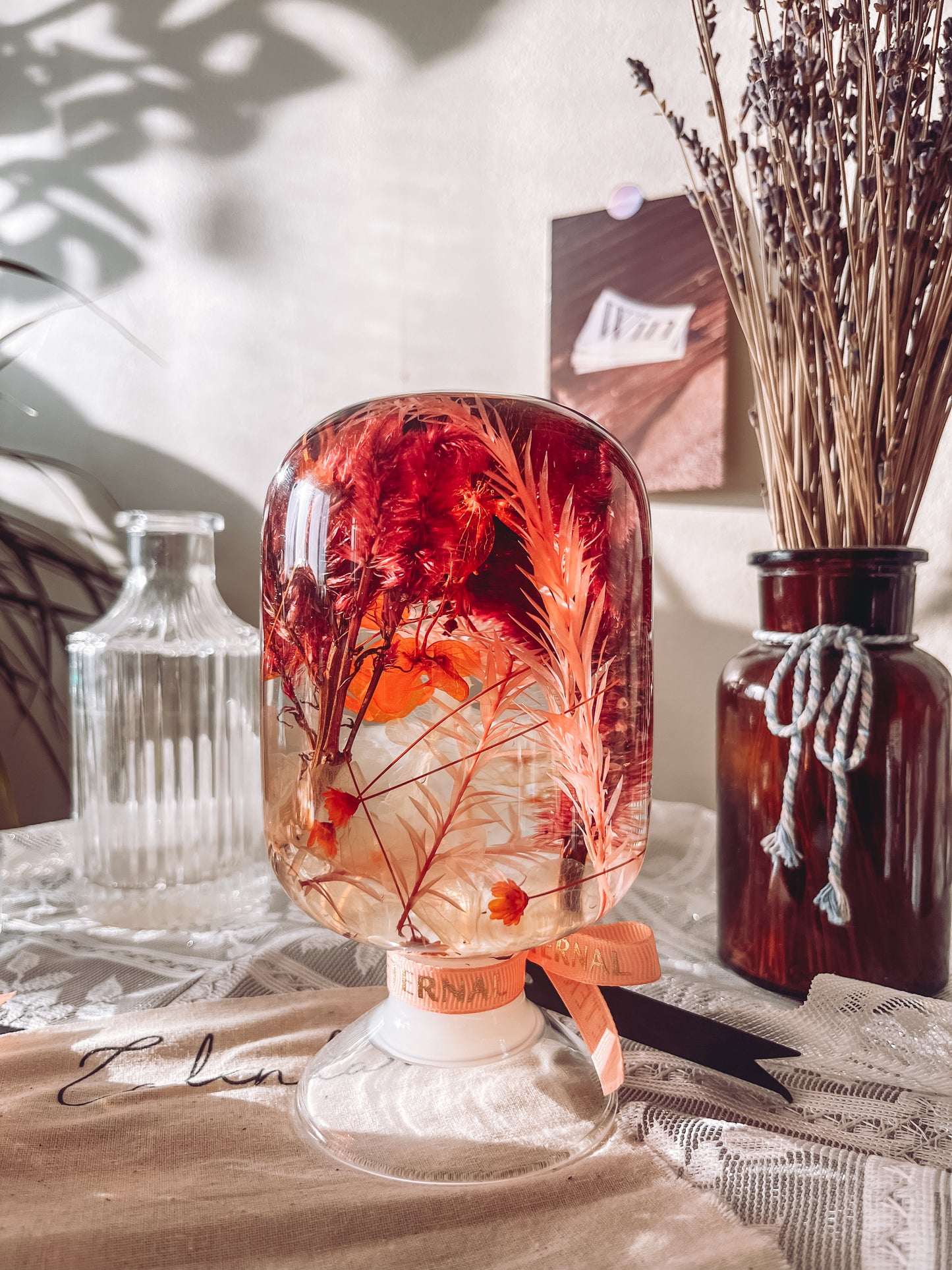 LED Flower Lamp Crystal Ball #7 - Fiery Celosia