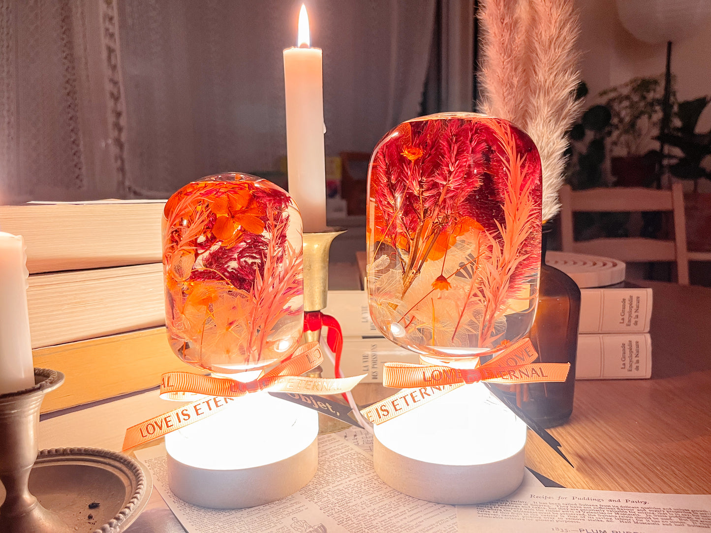 LED Flower Lamp Crystal Ball #7 - Fiery Celosia
