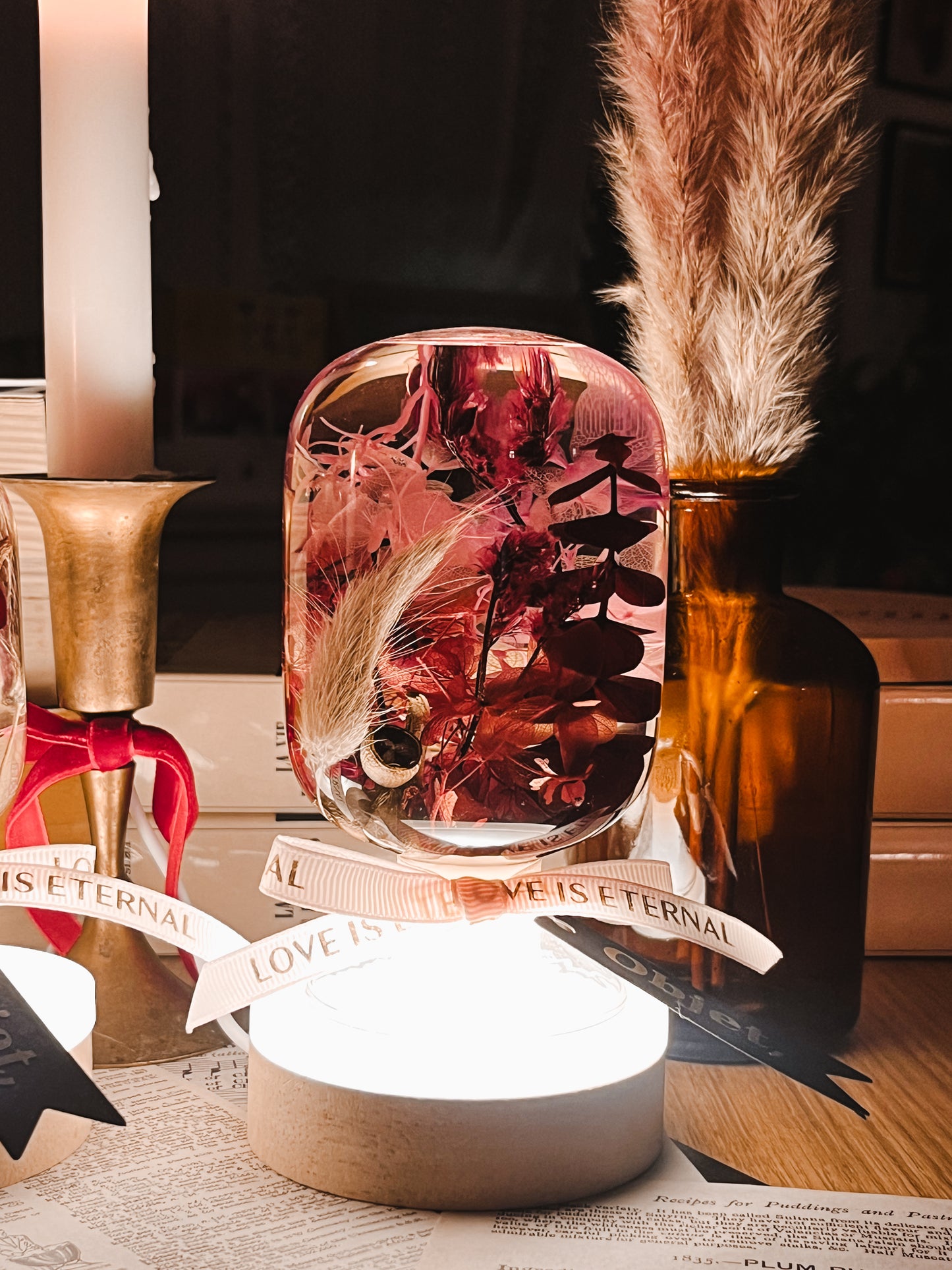 LED Flower Lamp Crystal Ball #4 - Blush Crimson Haze