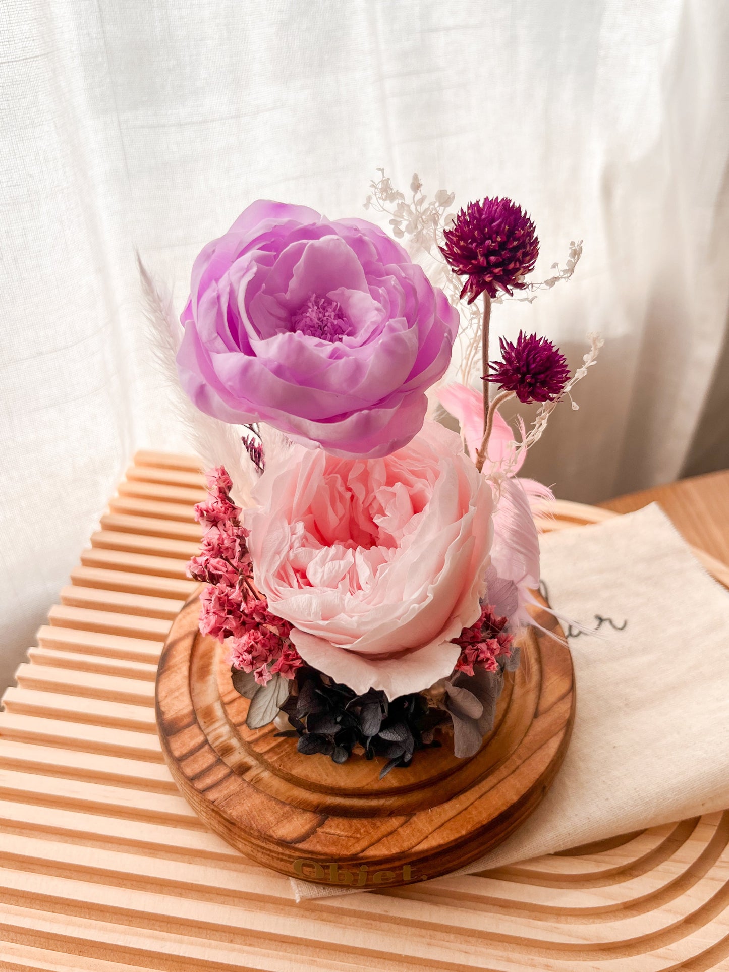 Anniversary Gift Glass Dome #6 Austin Rose & Peony Bliss