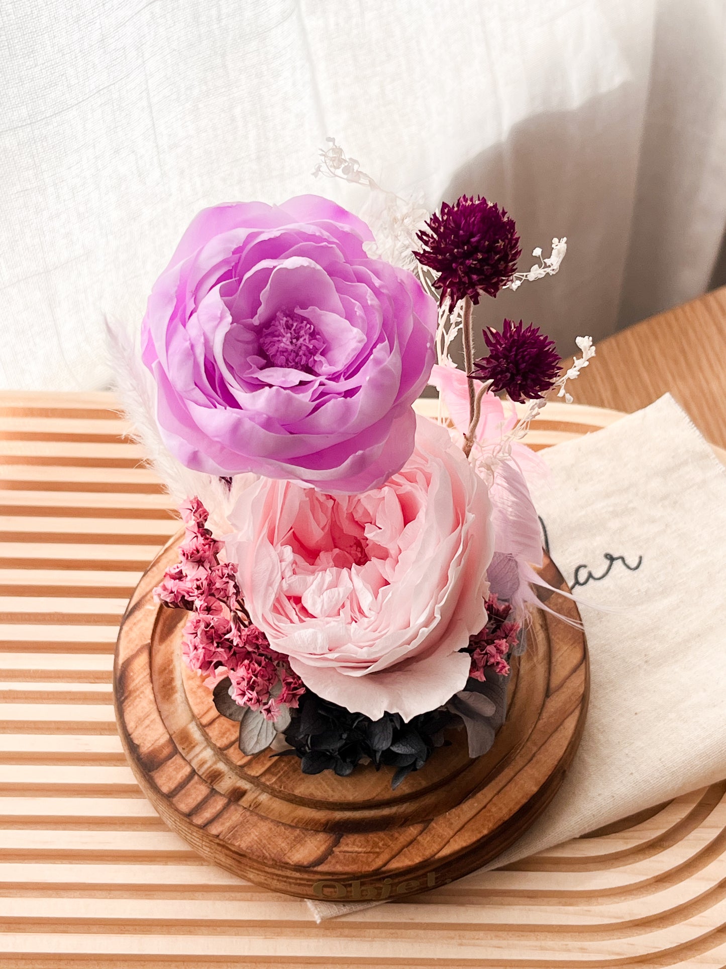 Anniversary Gift Glass Dome #6 Austin Rose & Peony Bliss