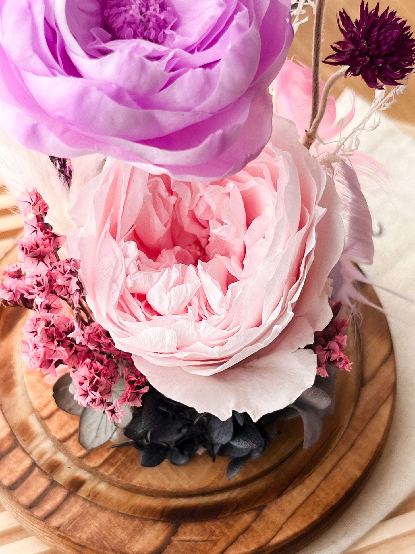 Anniversary Gift Glass Dome #6 Austin Rose & Peony Bliss