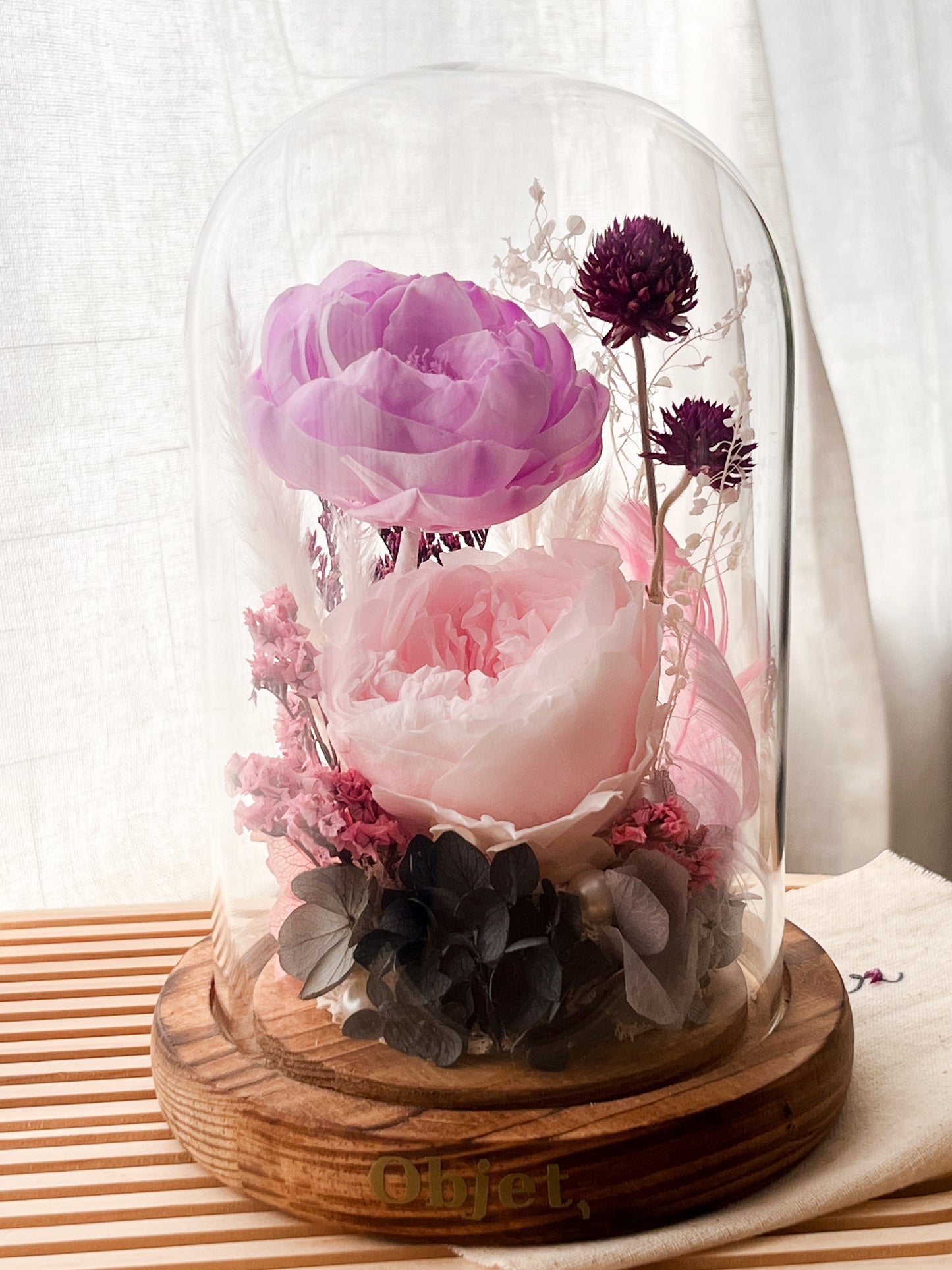Anniversary Gift Glass Dome #6 Austin Rose & Peony Bliss