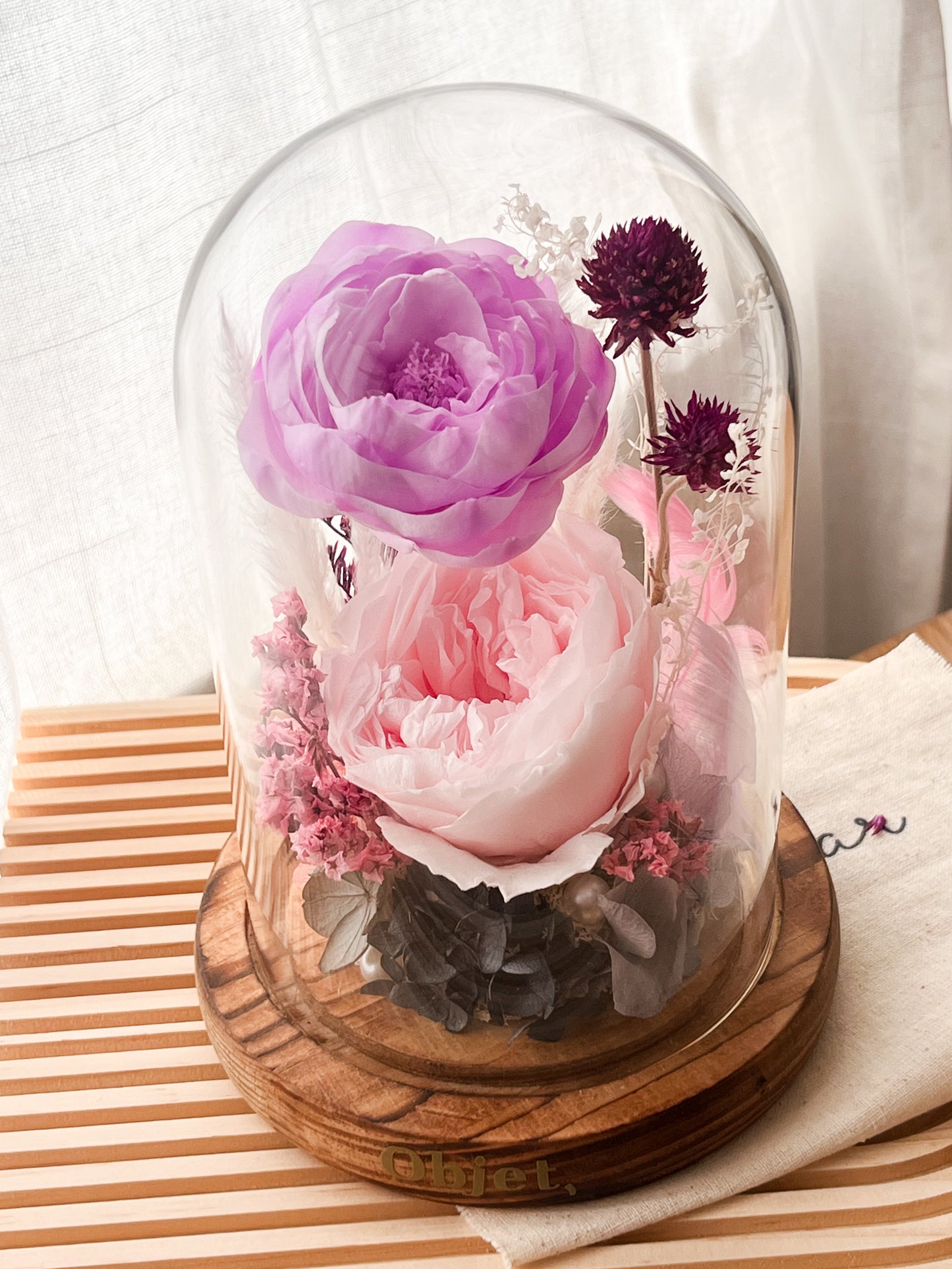 Anniversary Gift Glass Dome #6 Austin Rose & Peony Bliss
