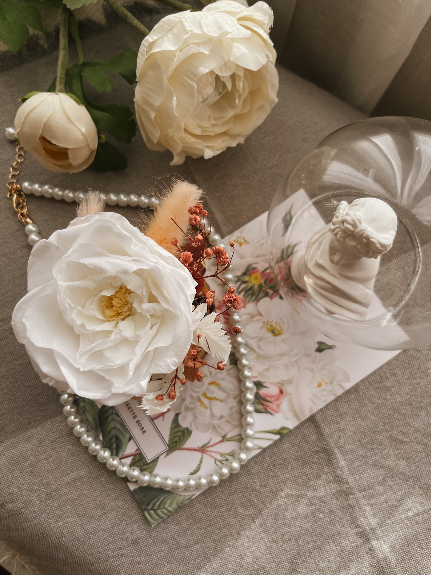 Enchanted Rose Glass Dome #1 - Noisette Rose