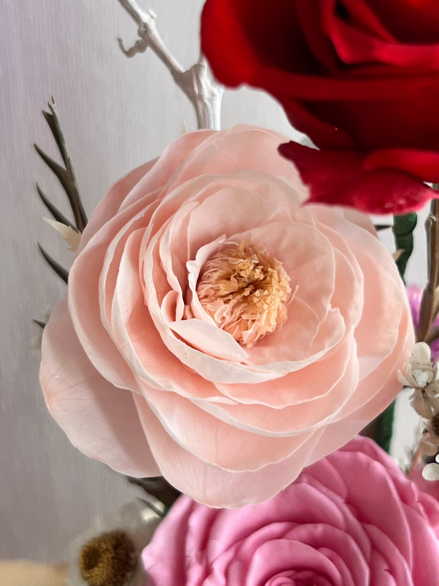 Forever roses Glass Dome #5 - Rosy Ranunculus