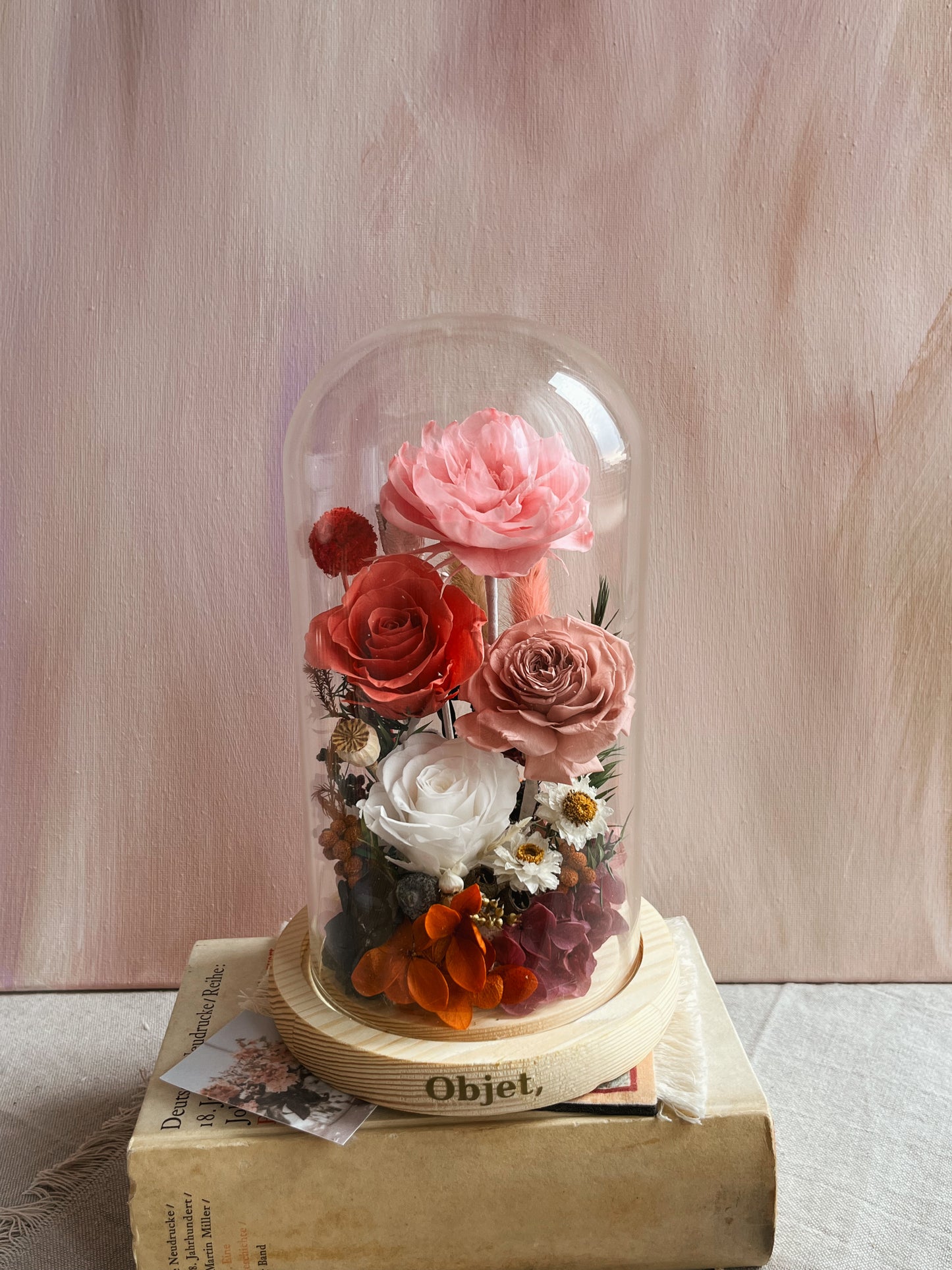 Forever Roses Glass Dome #7 Peony Garden