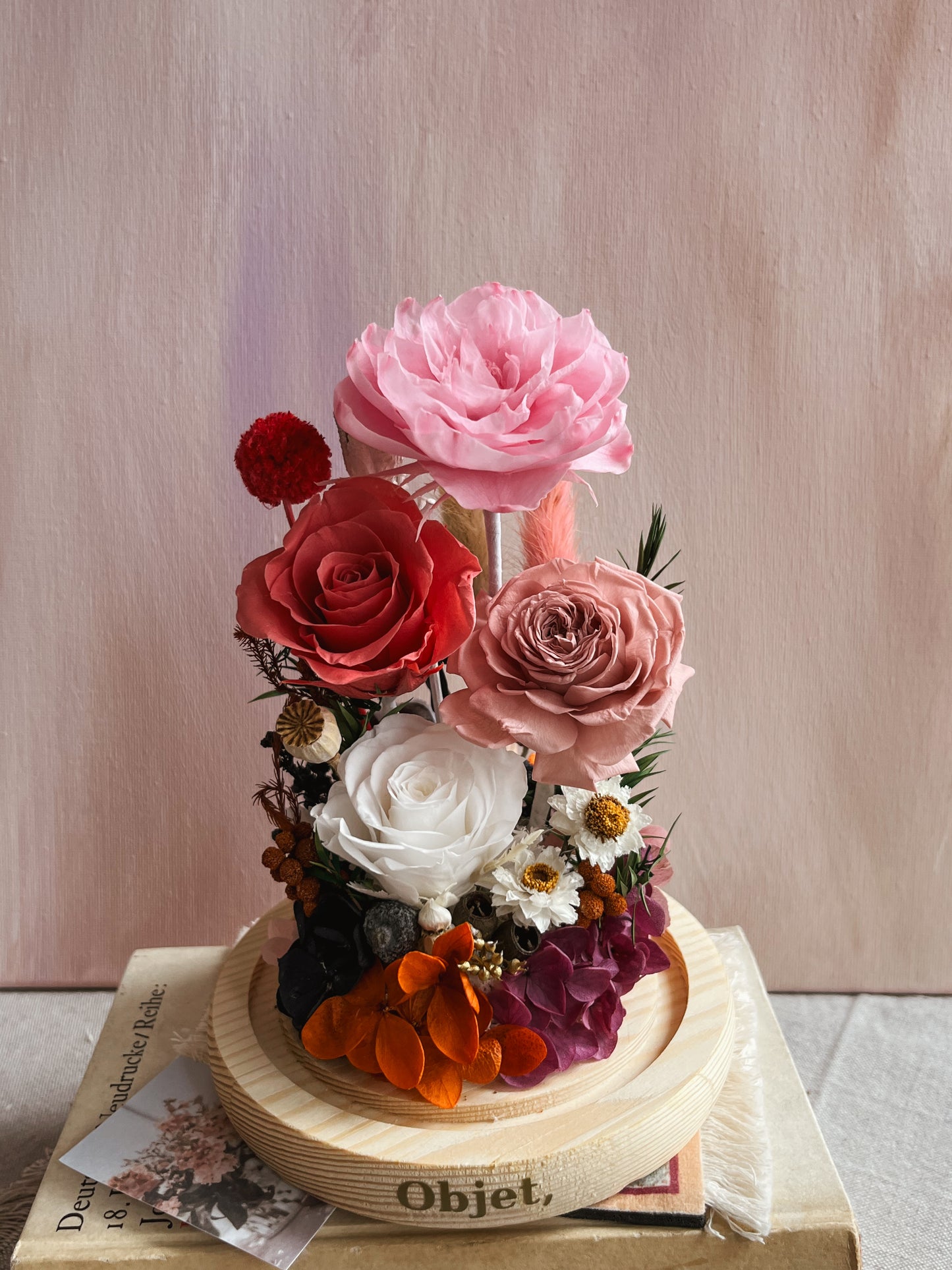 Forever Roses Glass Dome #7 Peony Garden
