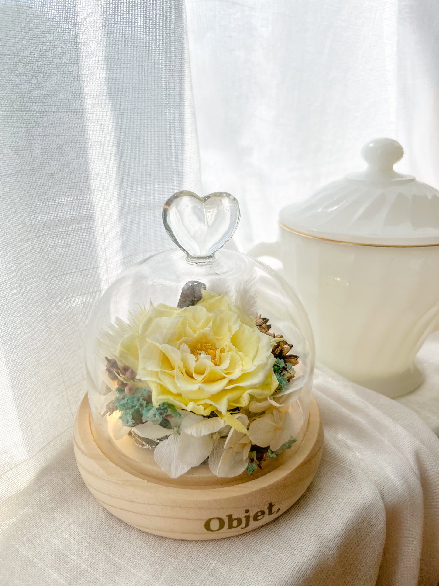 Preserved Rose Glass Dome #3 - Damask Rose (LED Base)