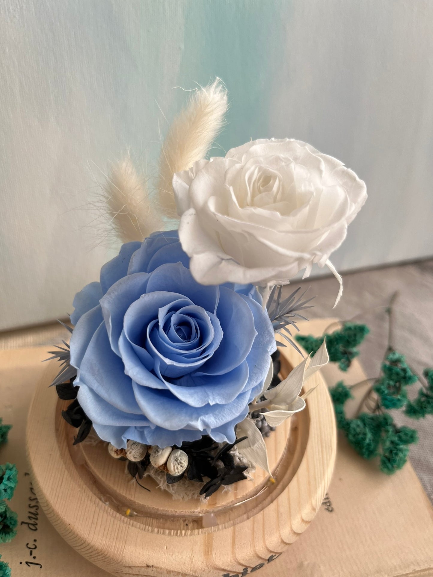 Enchanted Rose Glass Dome #10 - Azure Birdsong (LED Base)