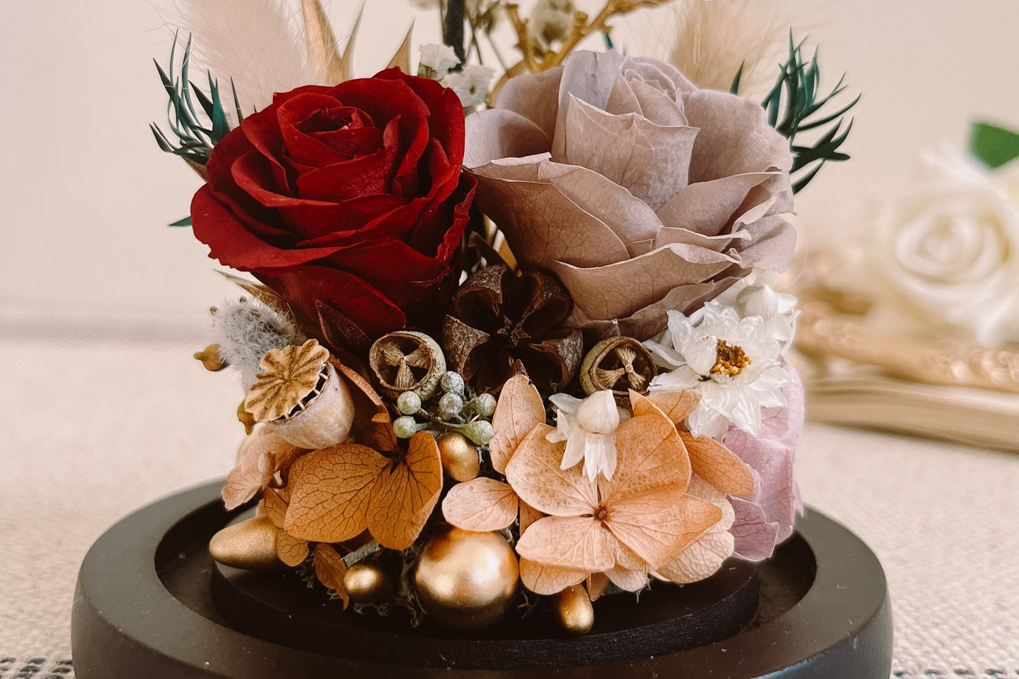 Preserved flower Glass Dome #19 - Damask Royal